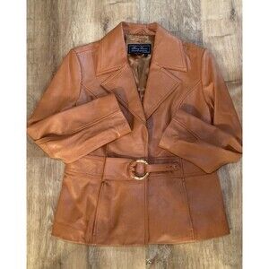 Terry Lewis Leather Jacket Womens S Brown Blazer Western Rattan Belted VTG Rodeo